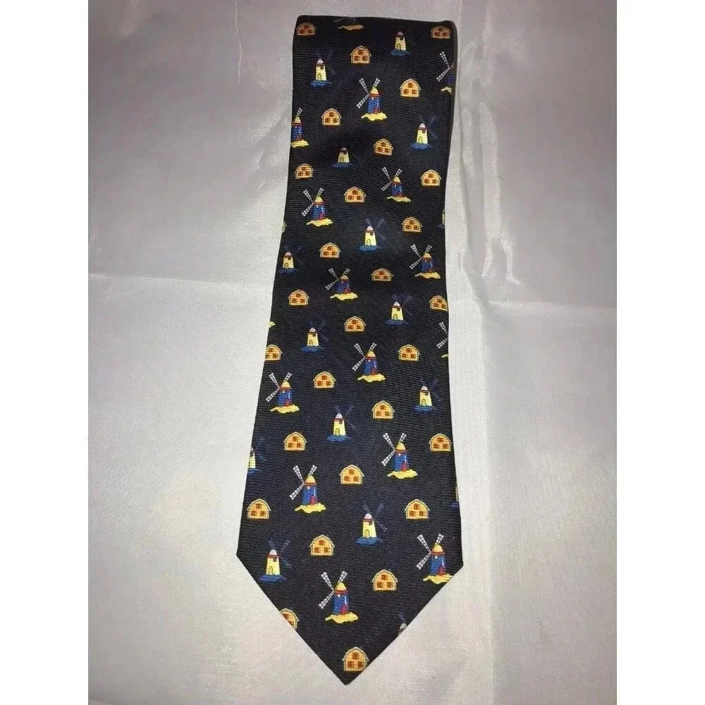 Dantendorfer Danish Denmark Windmills & Cottages 100% Silk Classic Neck Tie